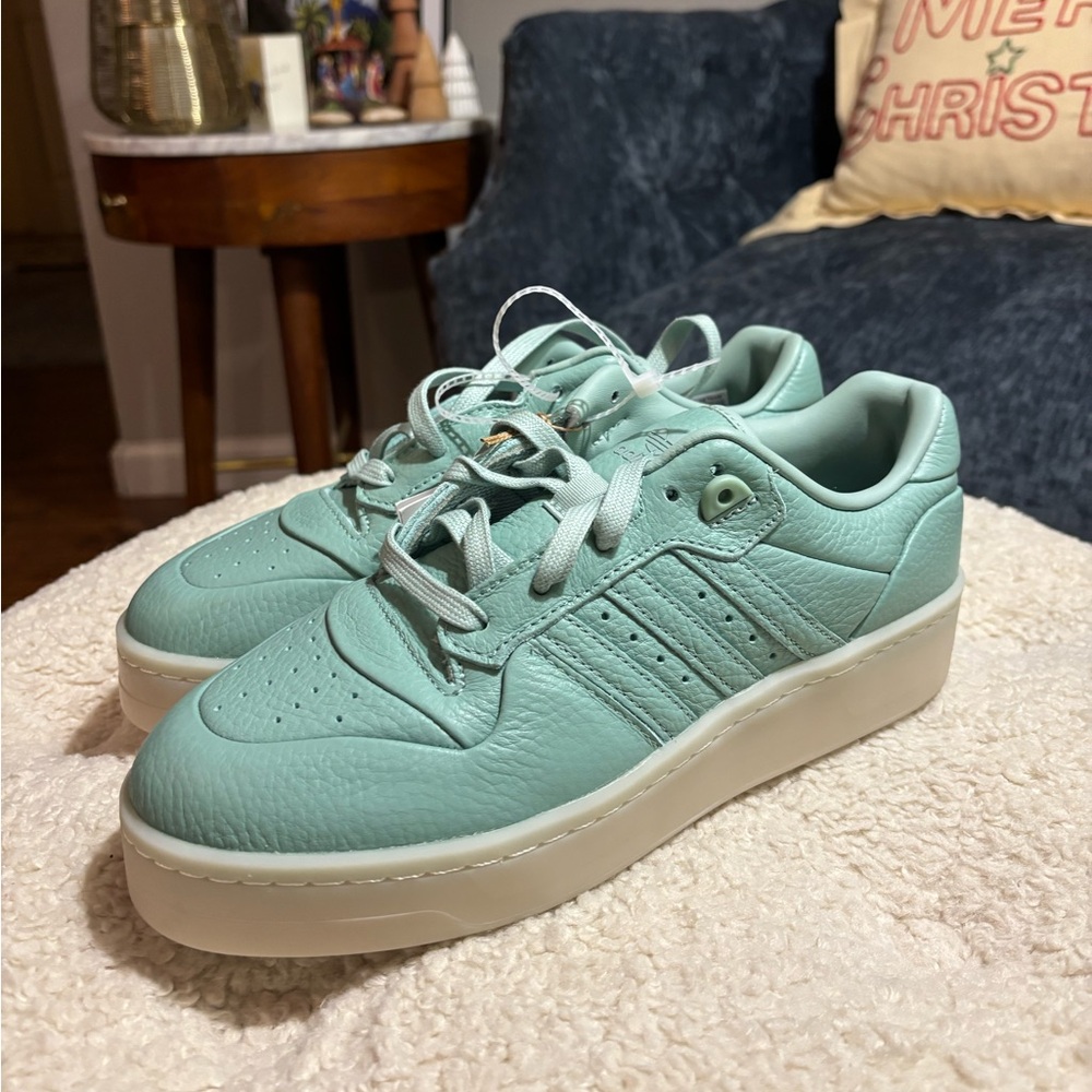 adidas Mint Green Platform Low-Top Sneakers with Cream Sole